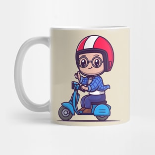 Cute Male Riding Scooter Cartoon Mug